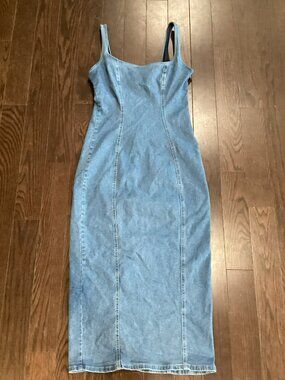 Justify Blue Denim Midi Sundress With Slit - Medium